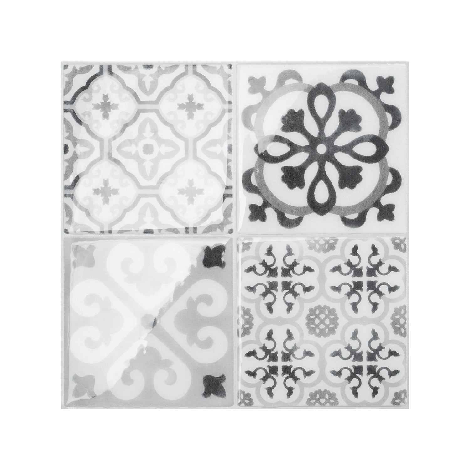 Smart Tiles Vintage Bartoli Black and Gray 9-in x 9-in Glossy Resin Patterned Multi-shaped Peel and stick Wall Tile product image