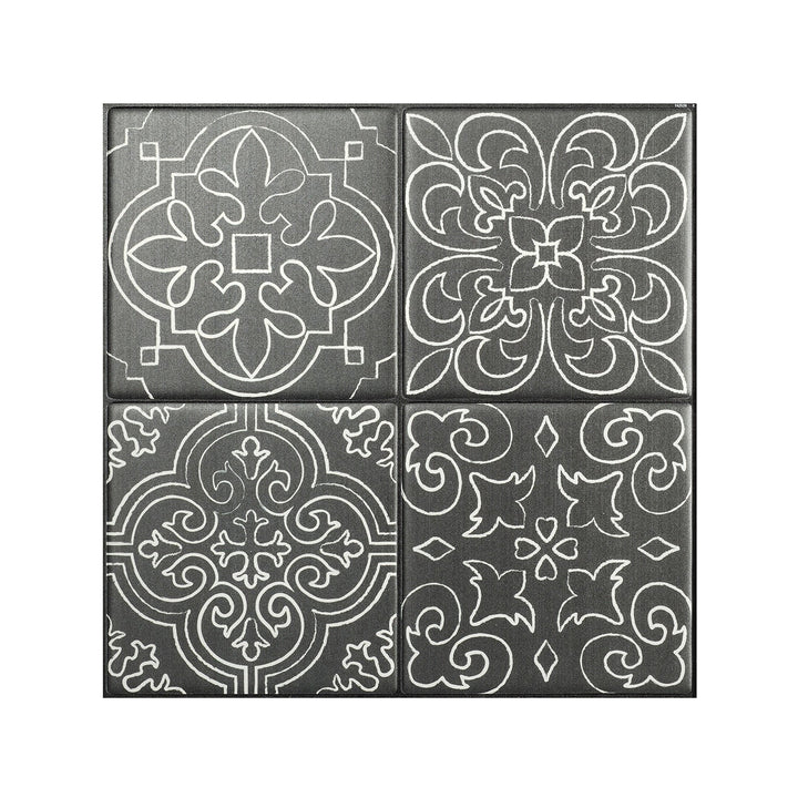 Smart Tiles Vintage Vinci Black 9-in x 9-in Matte Resin Patterned Multi-shaped Peel and stick Wall Tile product image