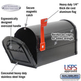 Salsbury 4800 Series Post-Mount Deluxe Rural Mailbox, Aluminum, Black, 7.5" W x 9.5" H x 20.5" D