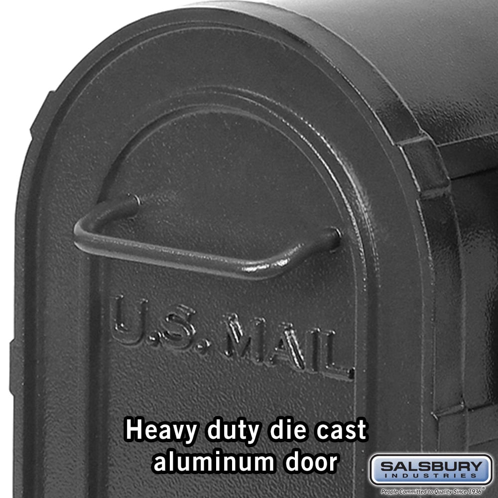 Salsbury 4800 Series Post-Mount Deluxe Rural Mailbox, Aluminum, Black, 7.5" W x 9.5" H x 20.5" D