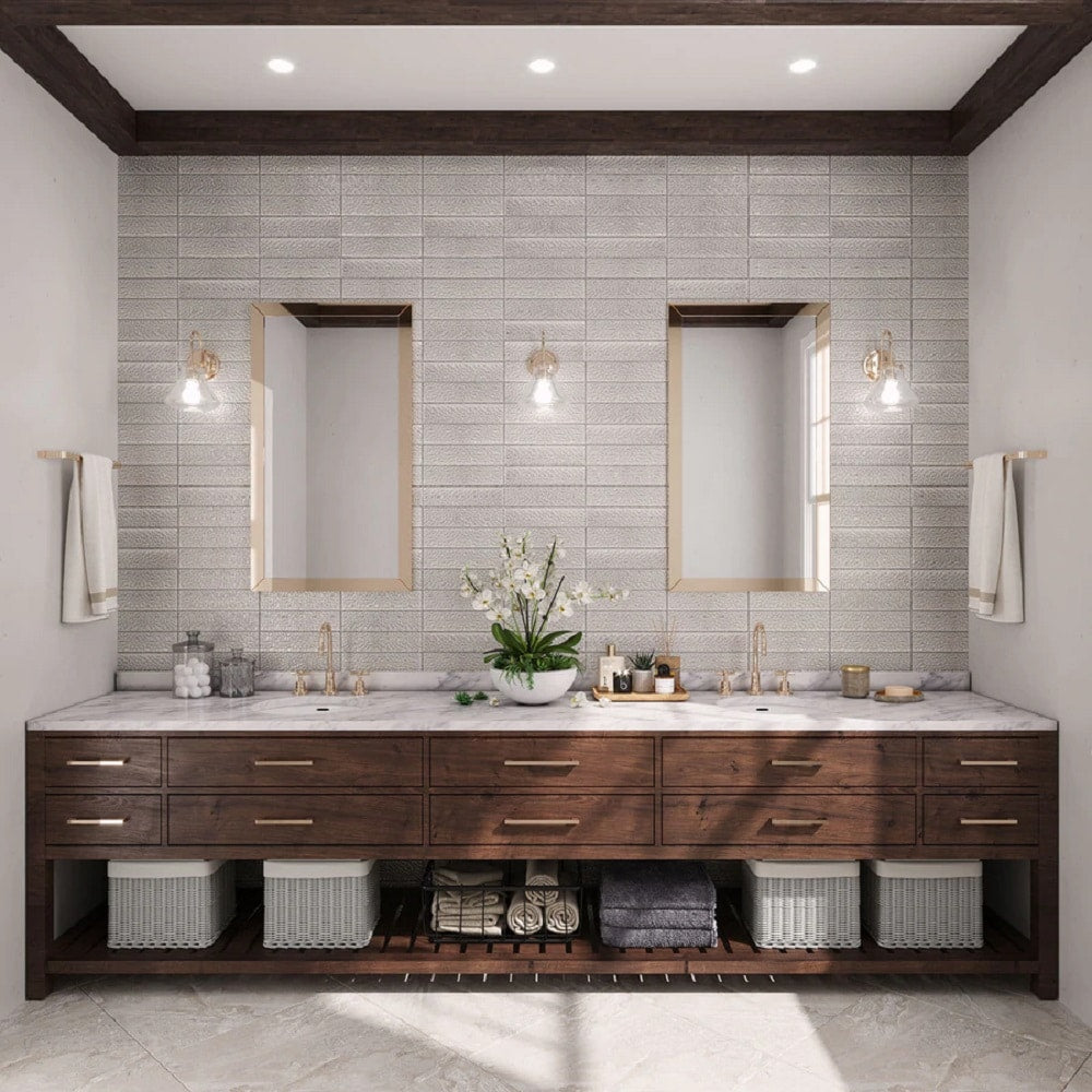 Apollo Tile Colorway Pearl White 3-in x 12-in Multi-finish Glass Subway Floor and Wall Tile (5-sq. ft/ Carton)