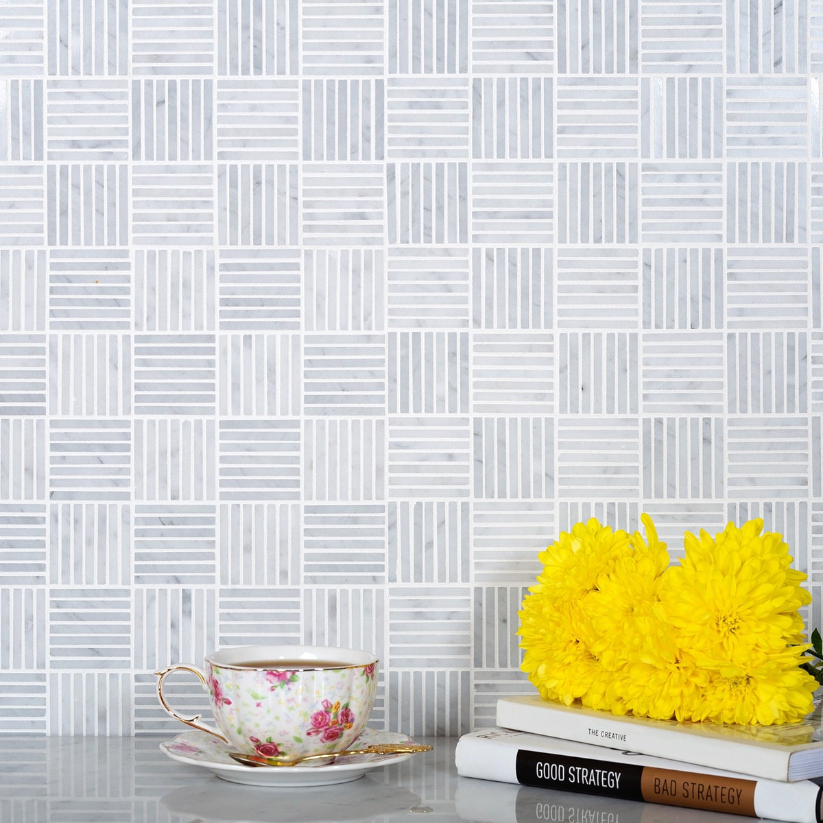 Apollo Tile (Sample) White, Grey 4-in x 4-in Polished Marble Uniform Squares Marble Look Floor and Wall Tile