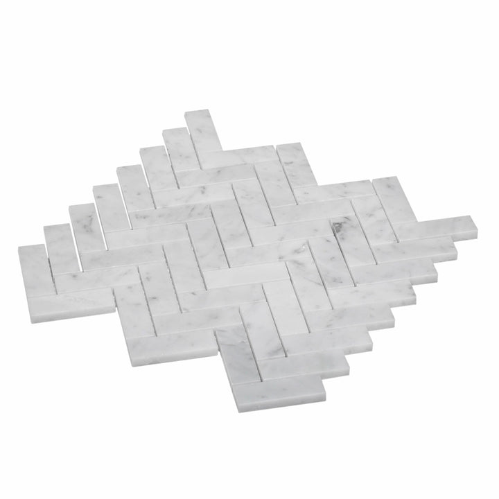 Apollo Tile White 11-in x 12-in Polished Natural Stone Marble Herringbone Patterned Floor and Wall Tile (5.28-sq. ft/ Carton)
