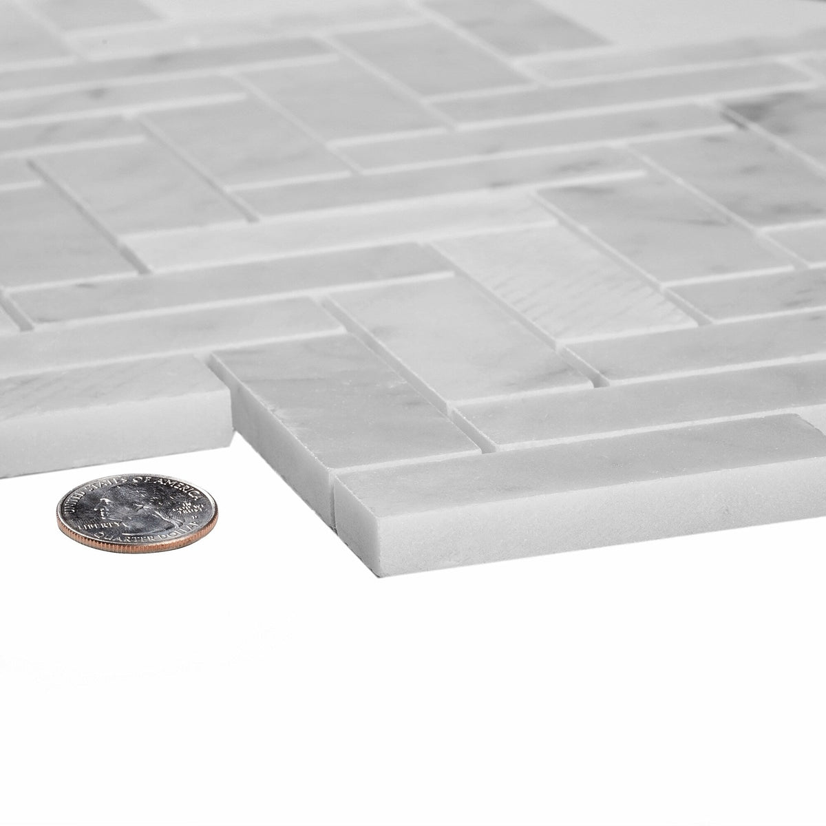 Apollo Tile White 11-in x 12-in Polished Natural Stone Marble Herringbone Patterned Floor and Wall Tile (5.28-sq. ft/ Carton)