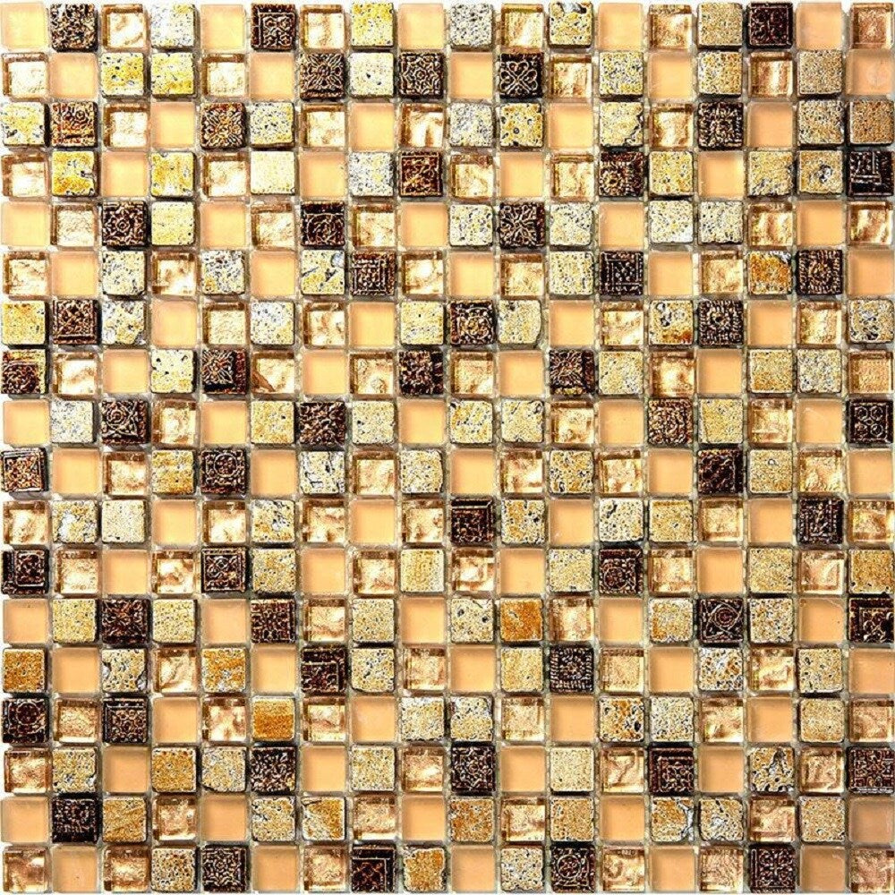 Apollo Tile (Sample) Wall Tile Mini Square Gold and Brown 4-in x 4-in Glossy Glass/Metal/Stone Marble Wall Tile