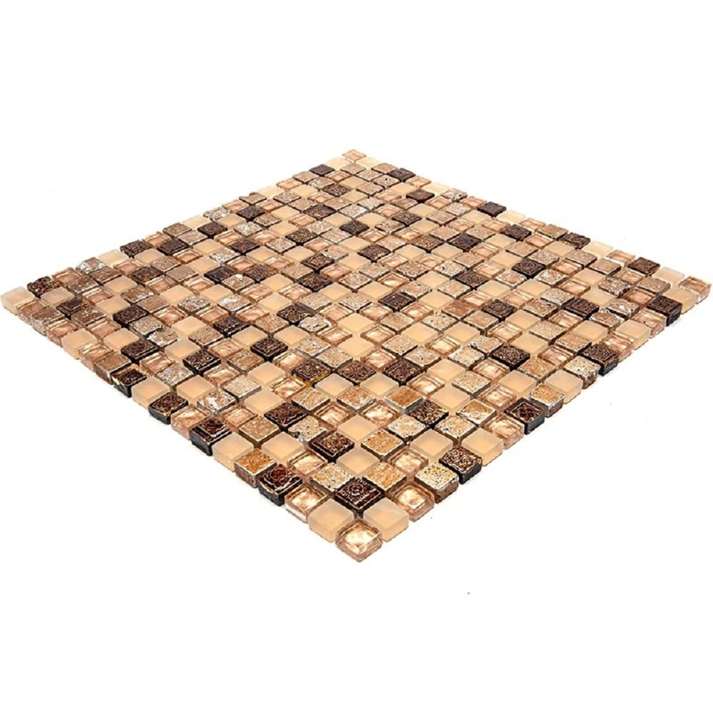 Apollo Tile (Sample) Wall Tile Mini Square Gold and Brown 4-in x 4-in Glossy Glass/Metal/Stone Marble Wall Tile