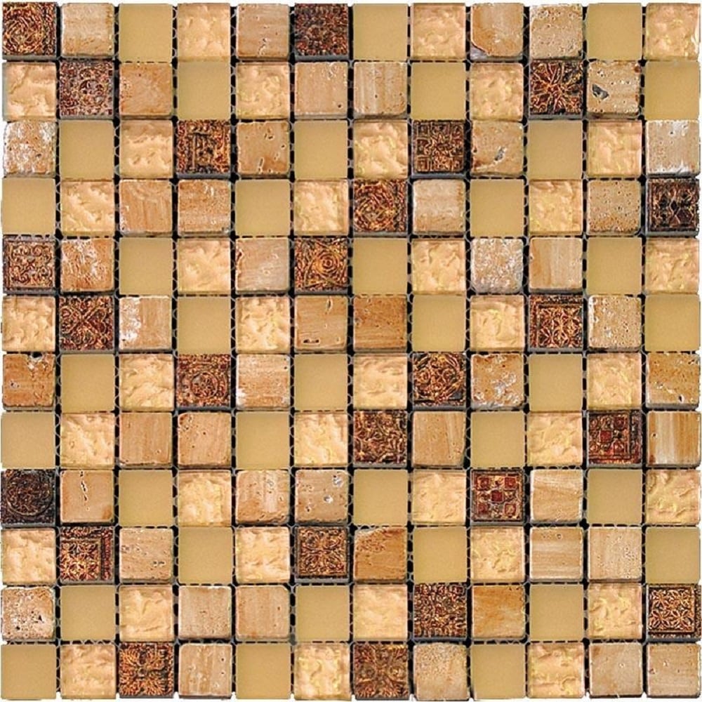 Apollo Tile (Sample) Wall Tile Mini Square Beige 4-in x 4-in Glossy Glass/Metal/Stone Marble Wall Tile