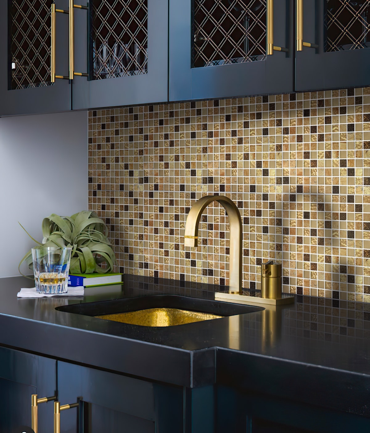 Apollo Tile (Sample) Wall Tile Mini Square Beige 4-in x 4-in Glossy Glass/Metal/Stone Marble Wall Tile