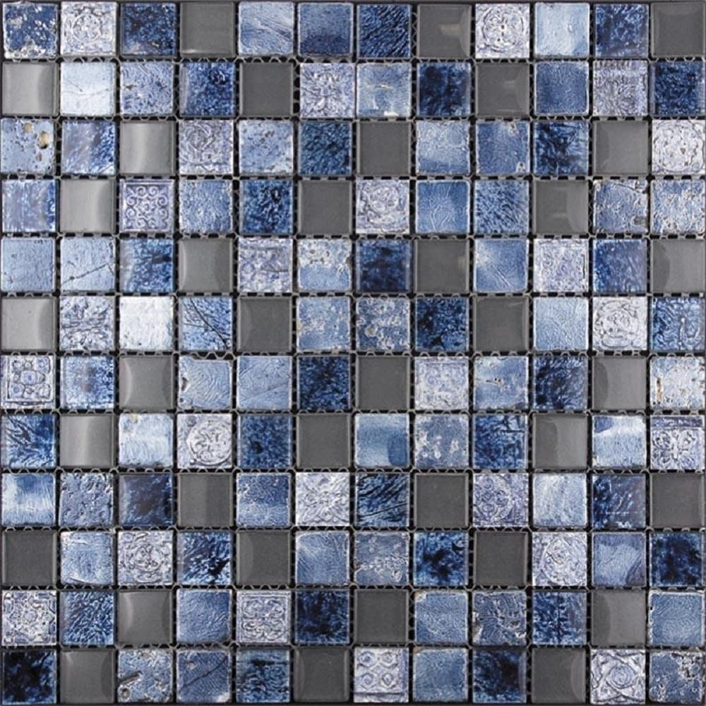 Apollo Tile (Sample) Wall Tile Mini Square Gray and Blue 4-in x 4-in Glossy Glass/Metal/Stone Marble Wall Tile