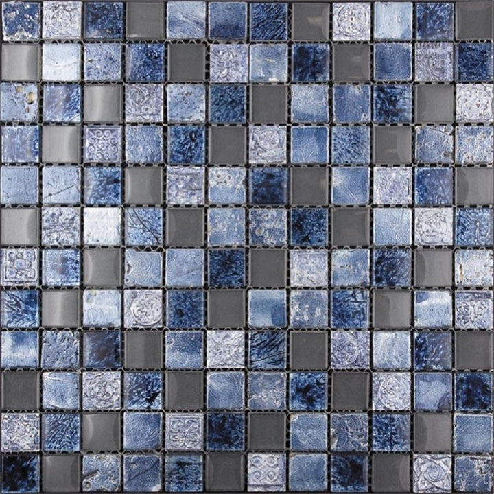 Apollo Tile (Sample) Wall Tile Mini Square Gray and Blue 4-in x 4-in Glossy Glass/Metal/Stone Marble Wall Tile