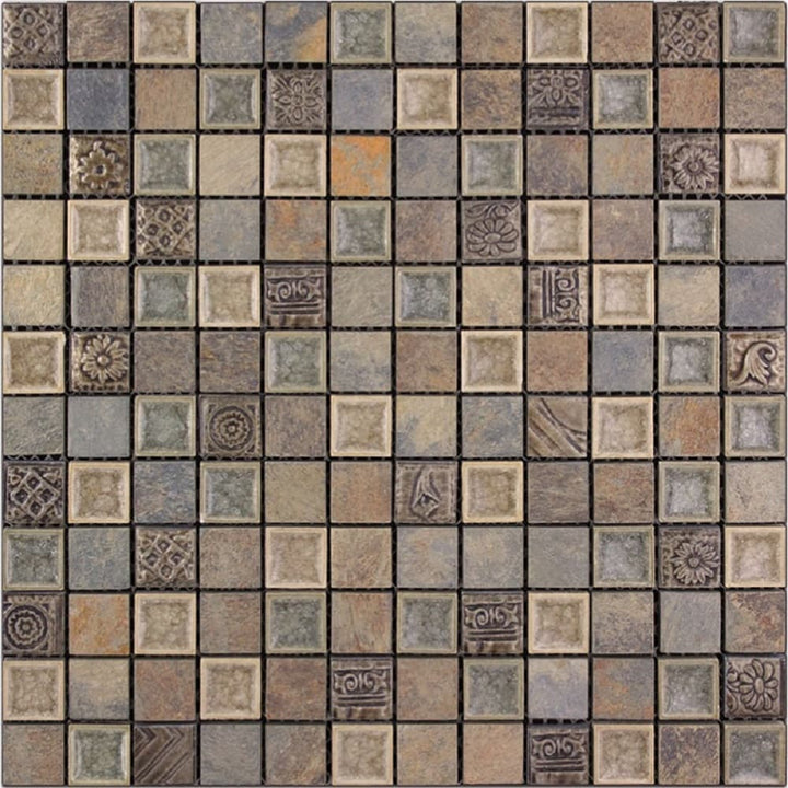 Apollo Tile Mini Square Beige and Brown 12-in x 12-in Glossy Glass; Stone Quartz Uniform Squares Floor and Wall Tile (4.75-sq. ft/ Carton)