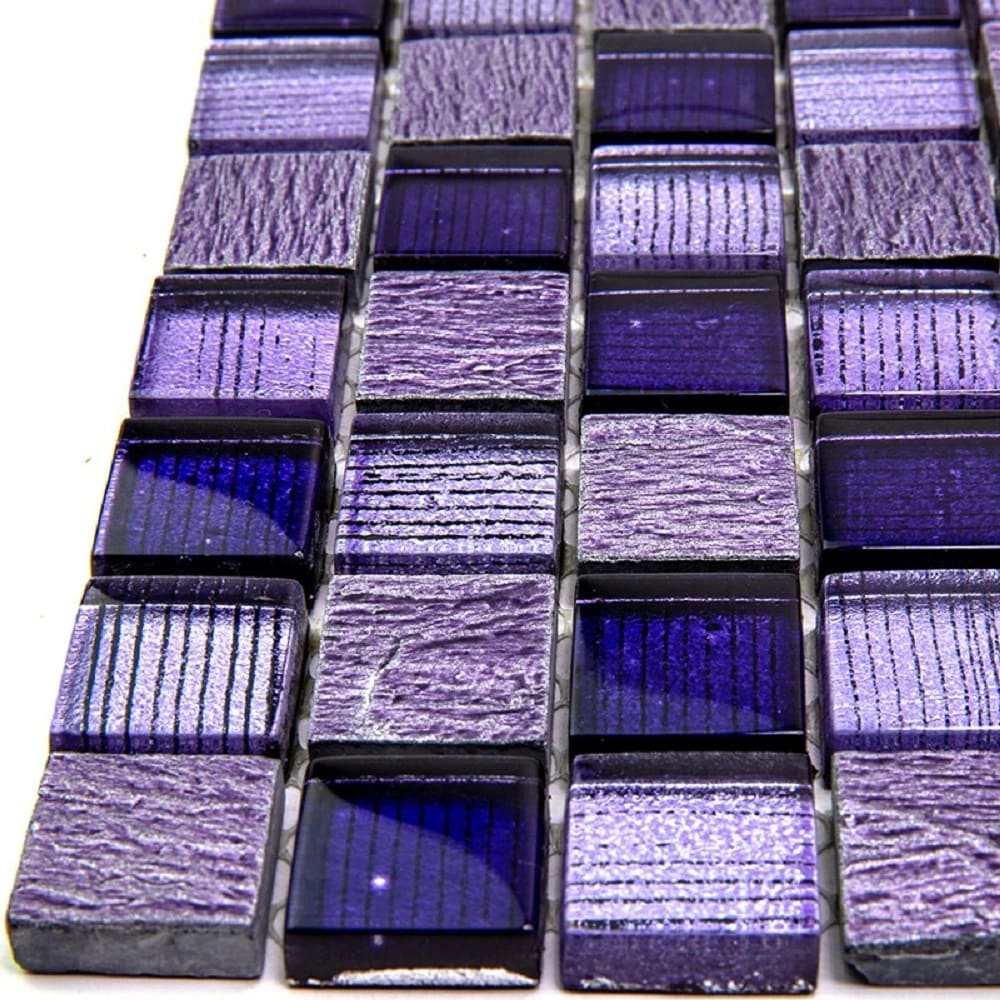 Apollo Tile Phoenix Purple and Blue Mini Squares 12-in x 12-in Polished Glass, Stone Marble Uniform Squares Wall Tile (4.83-sq. ft/ Carton)