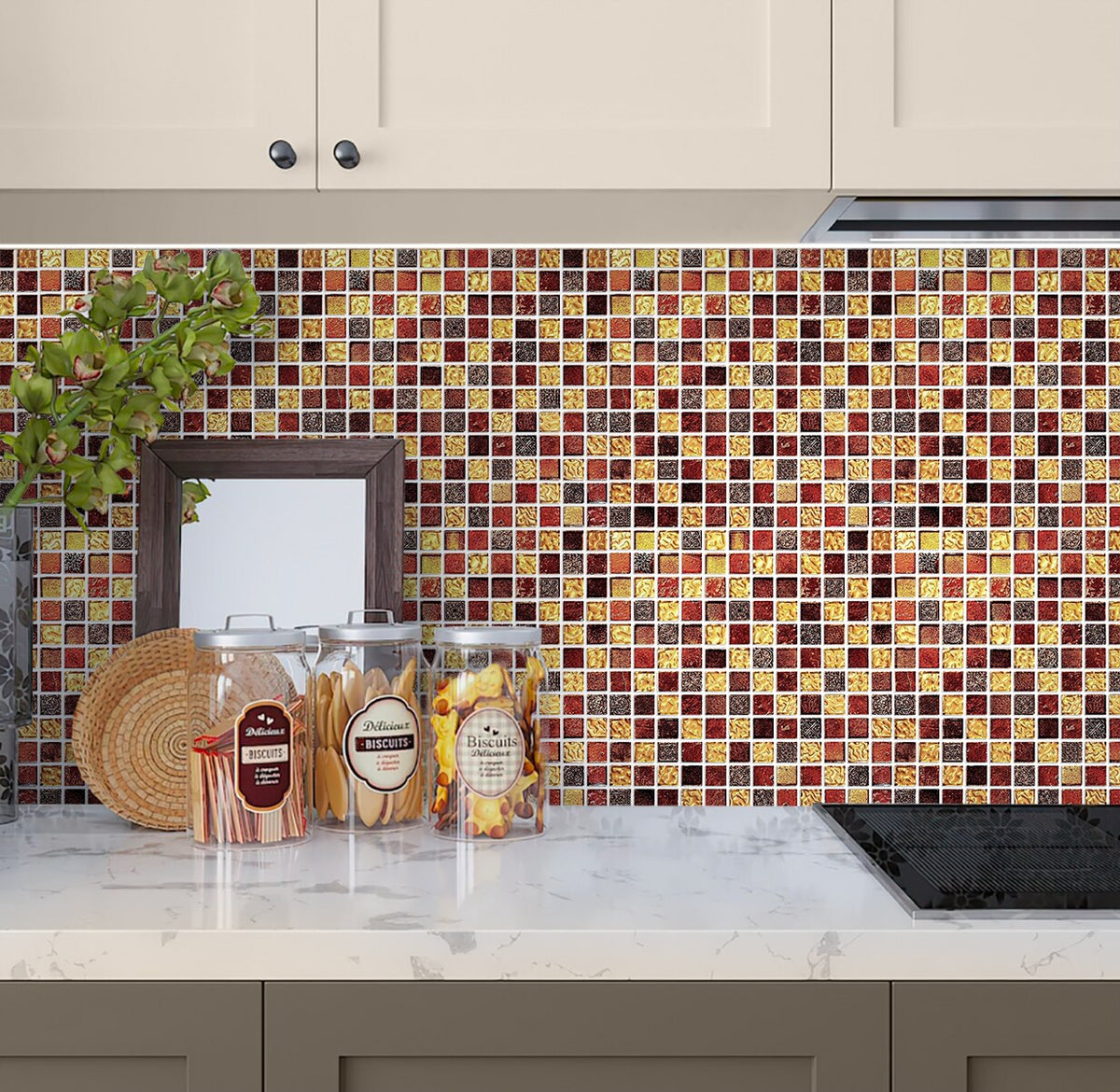 Apollo Tile (Sample) Wall Tile Mini Square Brown and Gold 4-in x 4-in Glossy Glass/Metal/Stone Marble Wall Tile