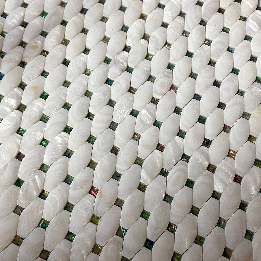 Apollo Tile Sea Kiss Elongated White Daimond 12-in x 12-in Polished Natural Shell Octagon Dot Wall Tile (18.68-sq. ft/ Carton)