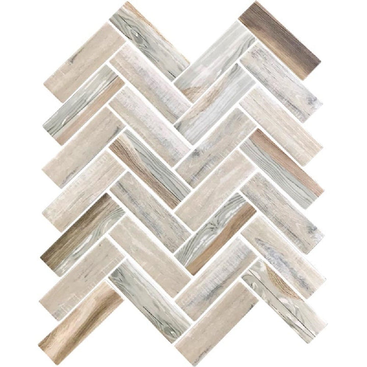 Apollo Tile Aloha Beige 12-in x 12-in Matte Recycled Glass Herringbone Floor and Wall Tile (9.63-sq. ft/ Carton)