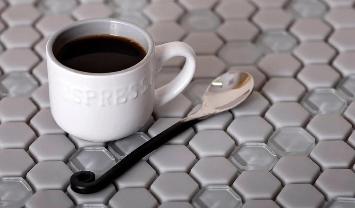 Apollo Tile Alabaster Gray 12-in x 12-in Multi-finish Recycled Glass Hexagon Patterned Floor and Wall Tile (4.92-sq. ft/ Carton)