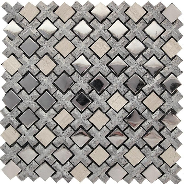 Apollo Tile Nirvana Silver 12-in x 12-in Polished Glass, Stone Marble Mixed Pattern Wall Tile (4.2-sq. ft/ Carton)