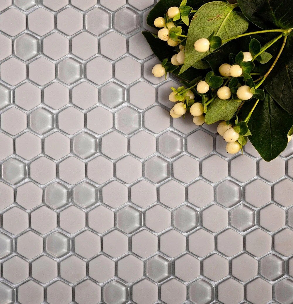 Apollo Tile Alabaster Gray 12-in x 12-in Multi-finish Recycled Glass Hexagon Patterned Floor and Wall Tile (4.92-sq. ft/ Carton)