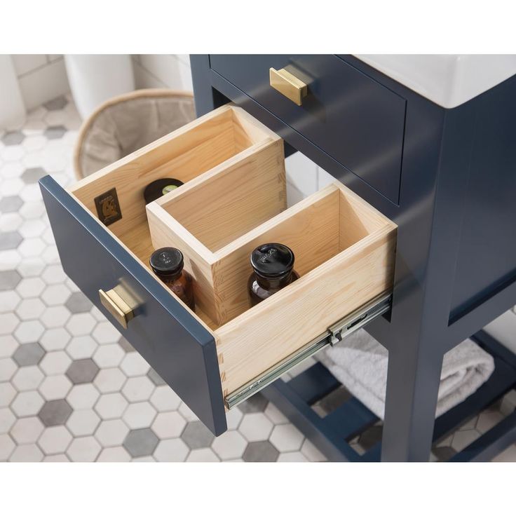 VERA 18 in. W Bath Vanity in Monarch Blue Finish with Ceramics Integrated Vanity Top with White Basin