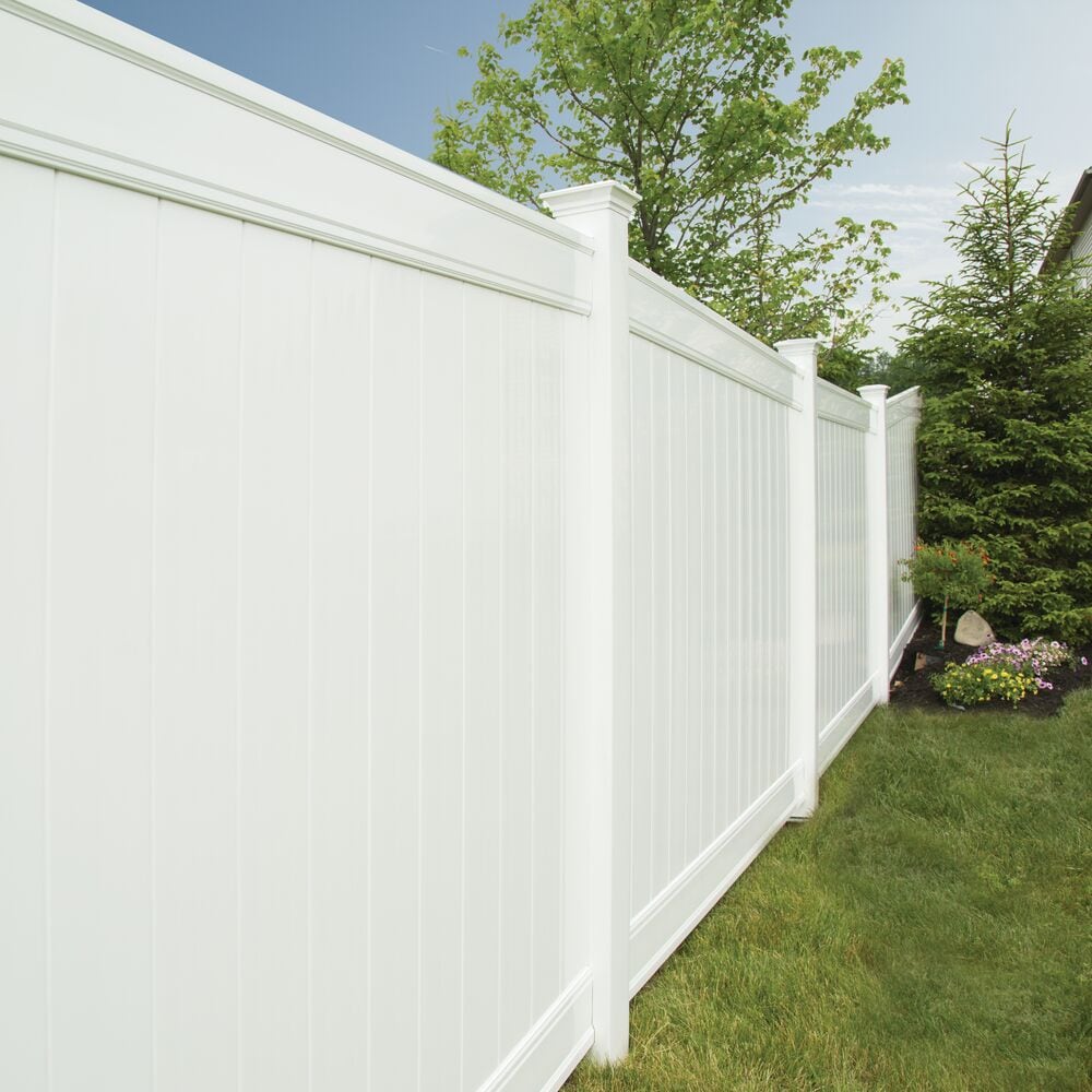 Freedom Emblem 8-ft H x 5-in W White Vinyl Line Fence Post (Assembled)