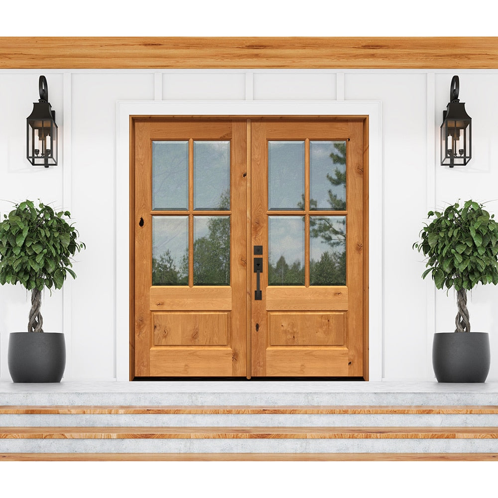 Greatview Doors Knotty Alder Prehung Double Door 72x80 Wood with Clear Glass