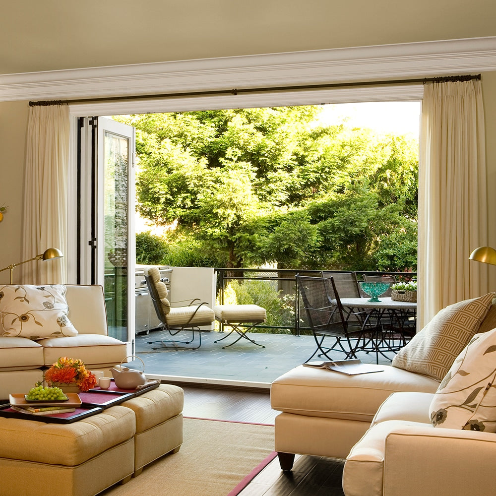 JELD-WEN 124-in x 96-in Clad-wood Folding, Left-hand outswing – installed room view