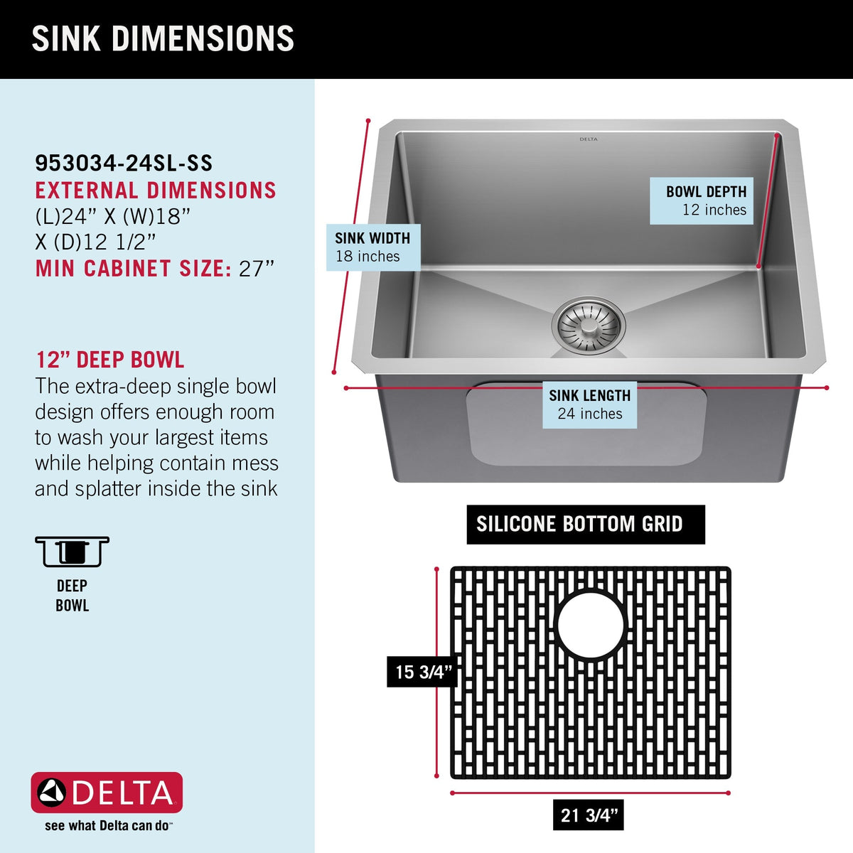Delta Stainless Steel 1-Basin Undermount Laundry Sink 18x24"