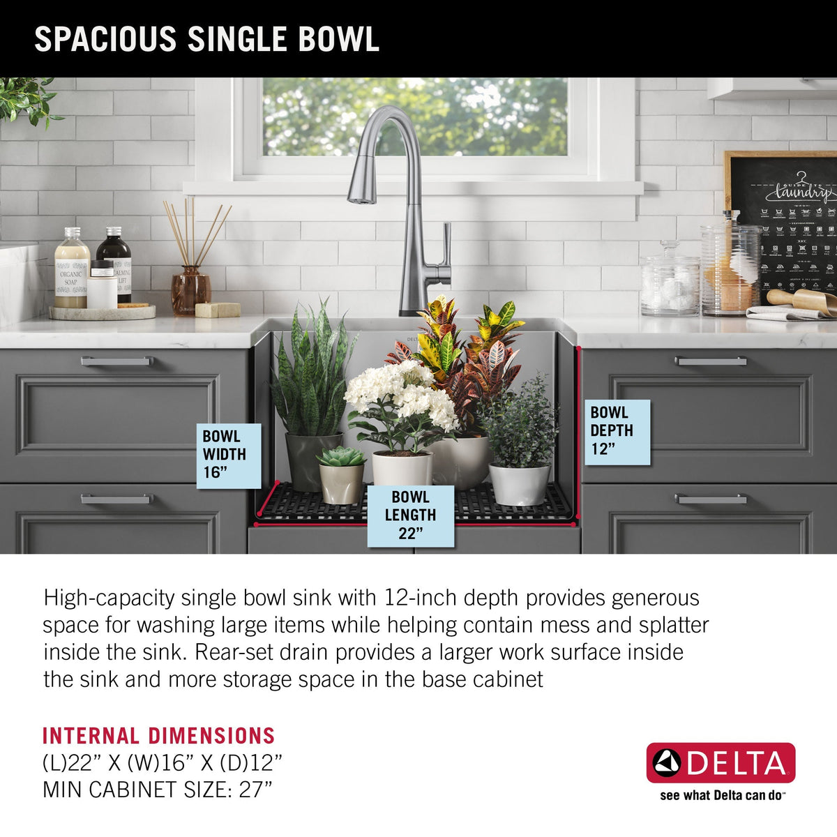 Delta Stainless Steel 1-Basin Undermount Laundry Sink 18x24"
