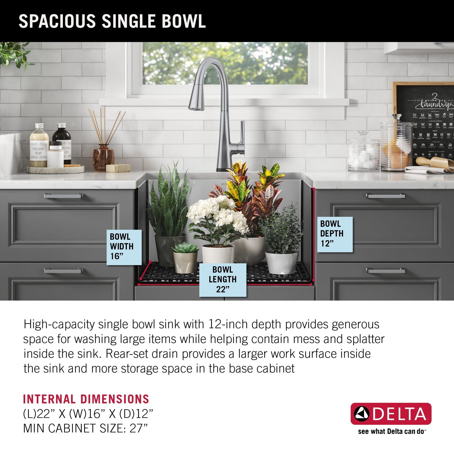 Delta 18-in x 24-in Stainless Steel Undermount Laundry Sink with Drain