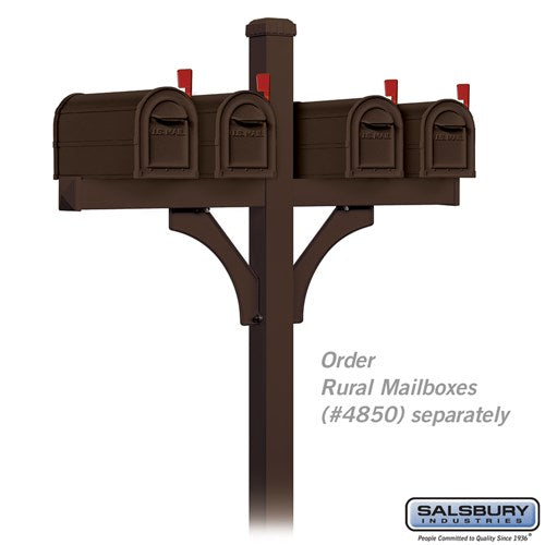 Deluxe Mailbox Post - 2 Sided for Two Mailboxes, In-Ground Mounted, Bronze