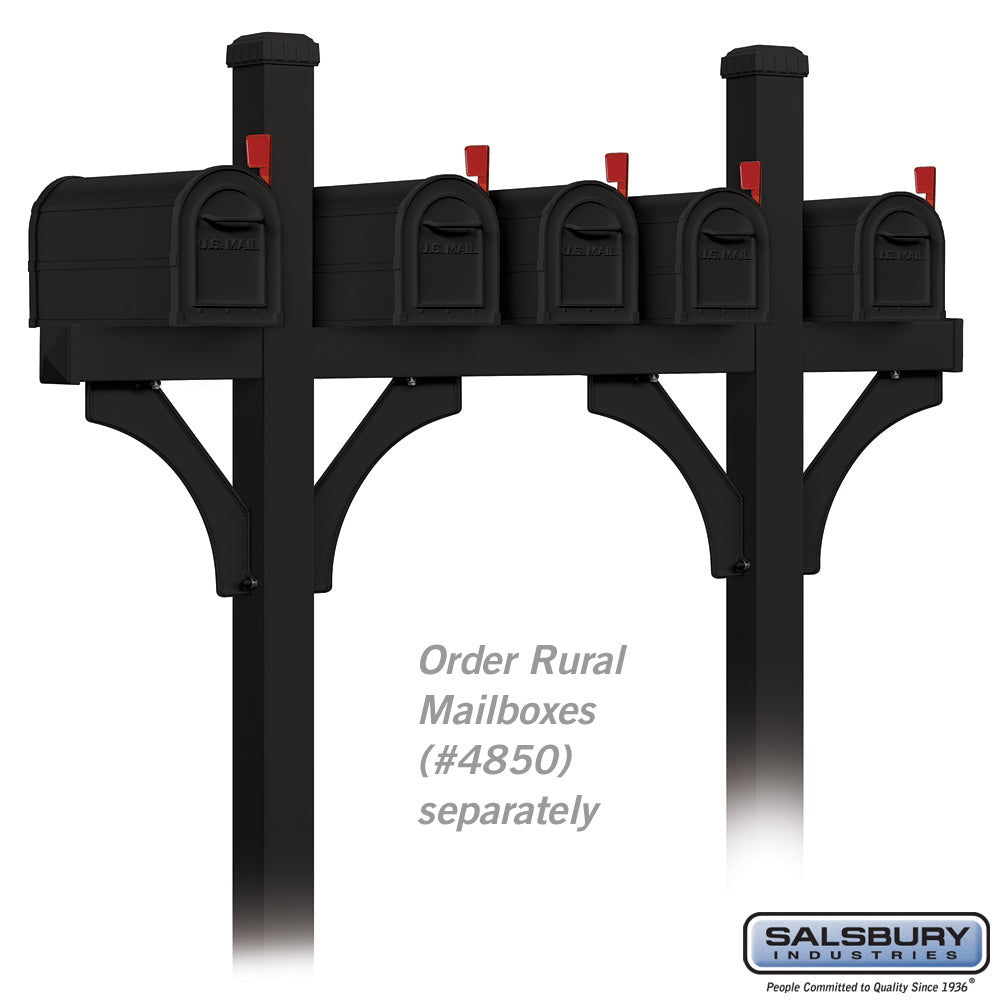 Deluxe Mailbox Post - Bridge Style for 5 Mailboxes - In-Ground Mounted - Black