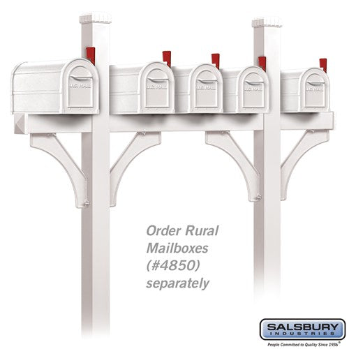Deluxe Mailbox Post - Bridge Style for 5 Mailboxes - In-Ground Mounted - White