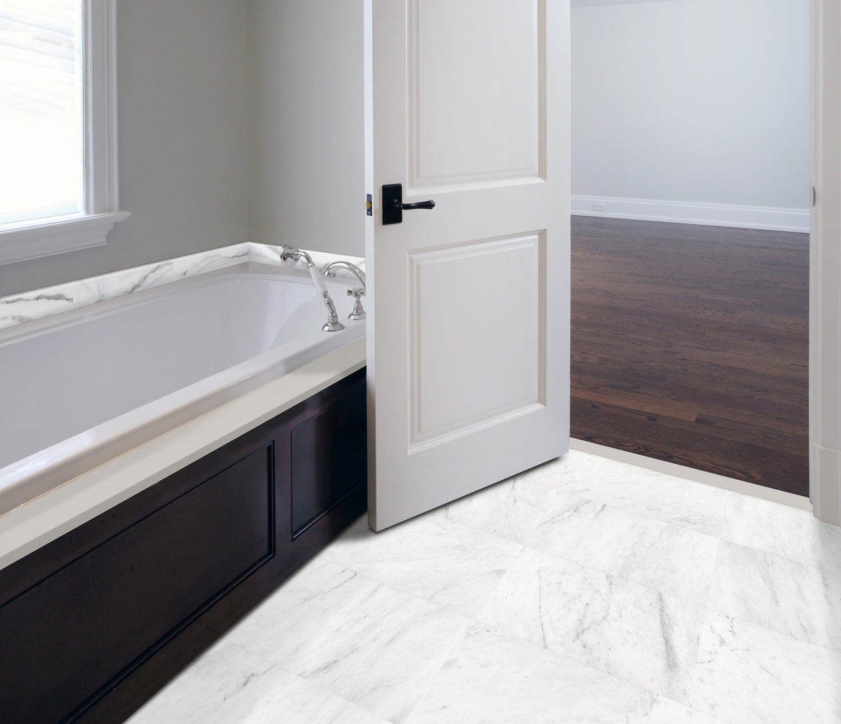 Satori Regent Statuario Glossy Bullnose 2-in x 8-in Glossy Ceramic Marble Look Wall Tile (0.1-sq ft per Piece)