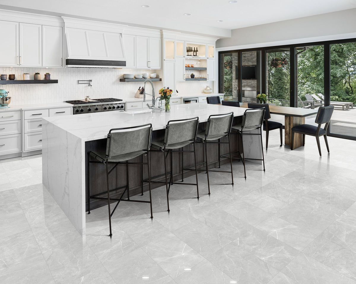 Satori Palisade Grigio 12-in x 24-in Polished Porcelain Marble Look Floor and Wall Tile (1.94-sq. ft/ Piece)