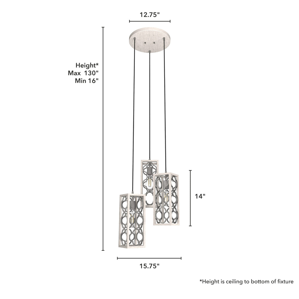 Hunter Gablecrest 3-Light Distressed White Transitional Tiered LED Small Hanging