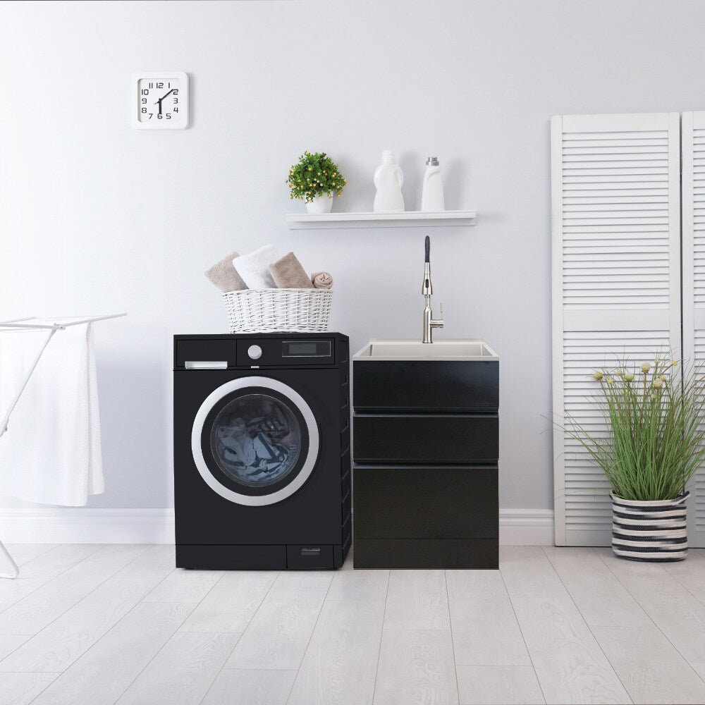 Transolid Matte Black Freestanding Laundry Sink with Cabinet and Faucet