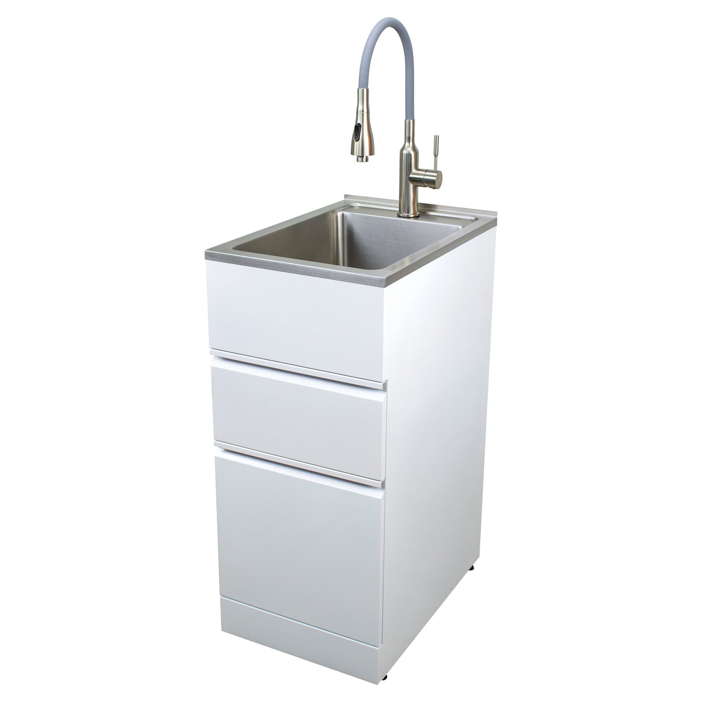 Transolid Gloss White Freestanding Laundry Sink with Cabinet and Faucet