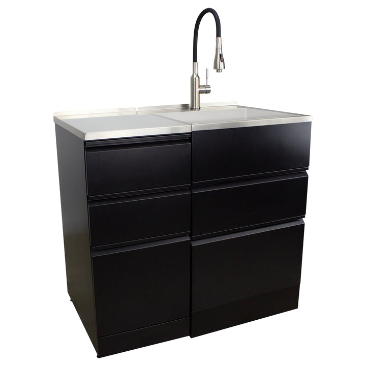 Transolid Matte Black Freestanding Laundry Sink with Cabinet and Flex+Freeze Faucet