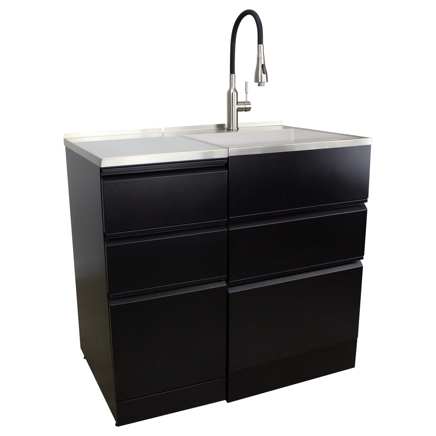 Transolid Matte Black Freestanding Laundry Sink with Cabinet and Faucet