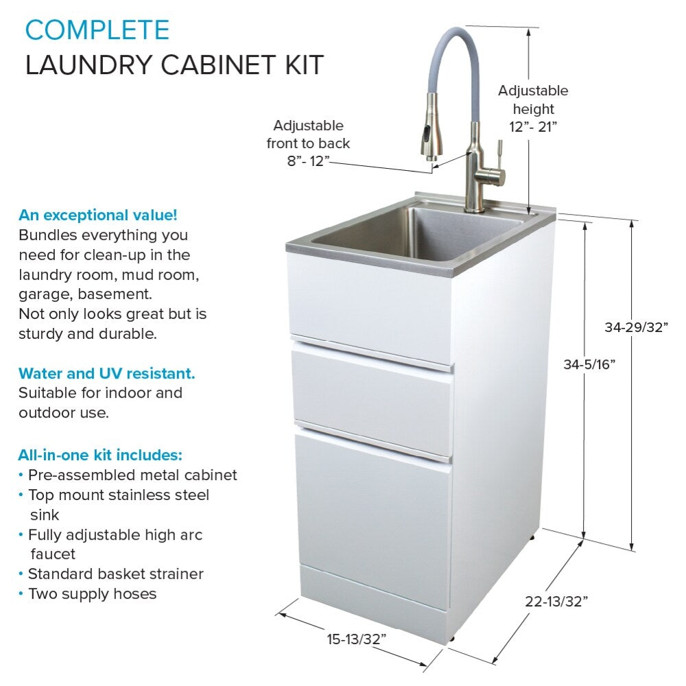 Transolid Gloss White Freestanding Laundry Sink with Cabinet and Faucet
