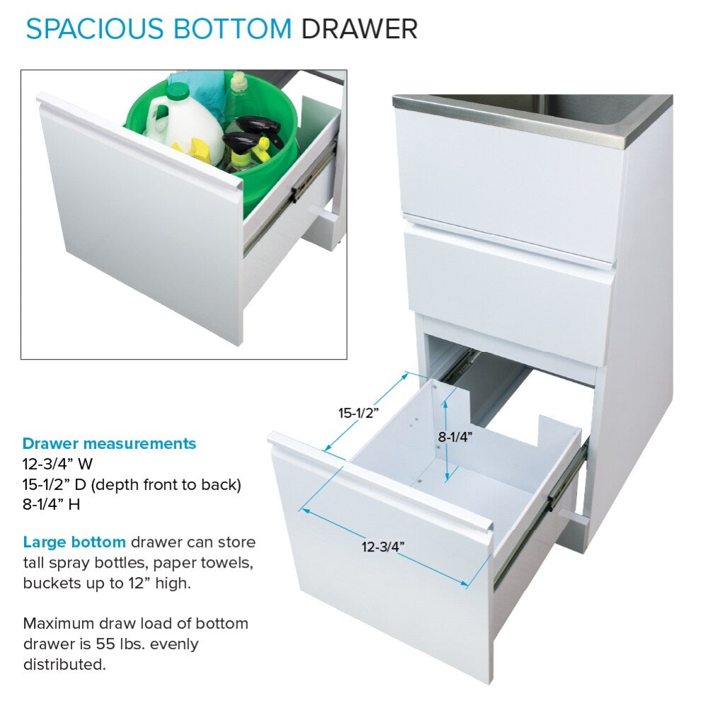 Transolid Gloss White Freestanding Laundry Sink with Cabinet and Faucet