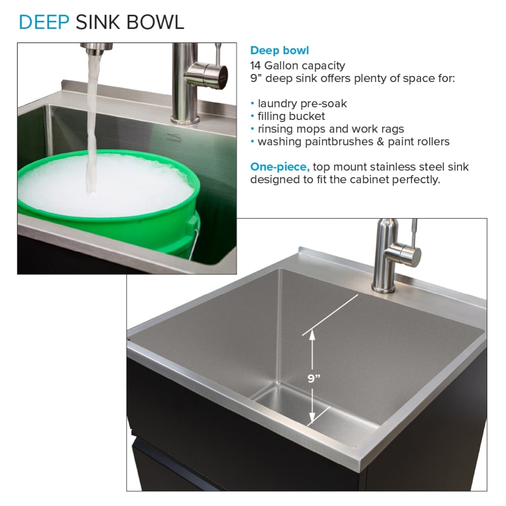 Transolid Matte Black Freestanding Laundry Sink with Cabinet and Flex+Freeze Faucet