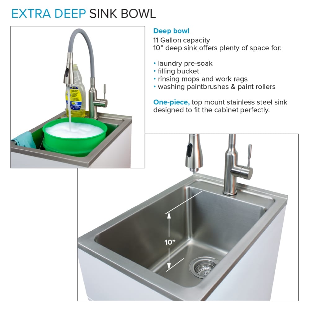 Transolid Gloss White Freestanding Laundry Sink with Cabinet and Faucet