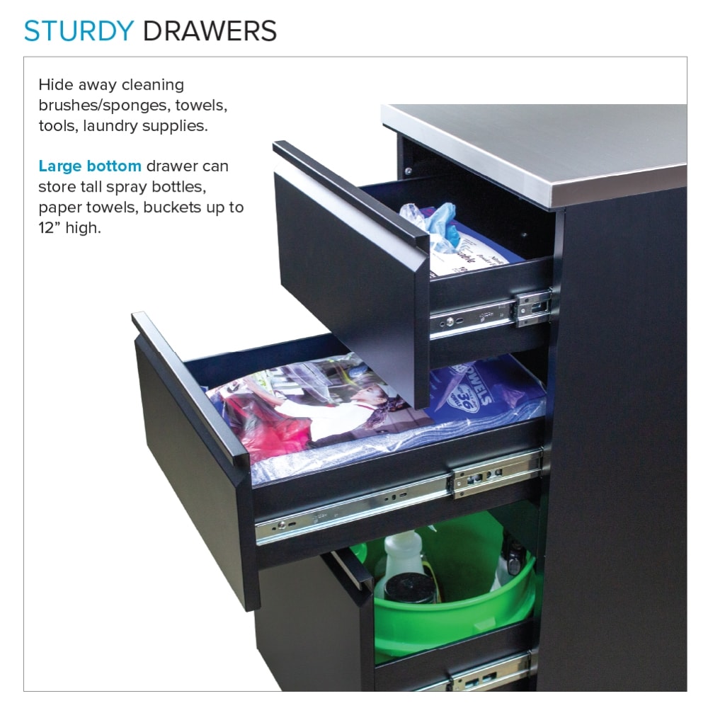 Transolid Matte Black Freestanding Laundry Sink with Cabinet and Faucet