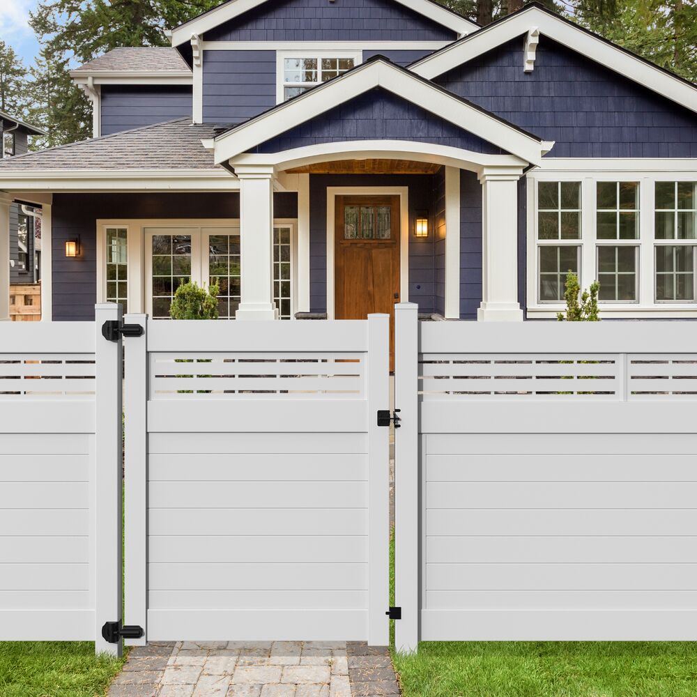 Freedom Barington/Newbeck DSP 6-ft H x 5-ft W White Vinyl Flat-top Fence Gate (Unassembled)