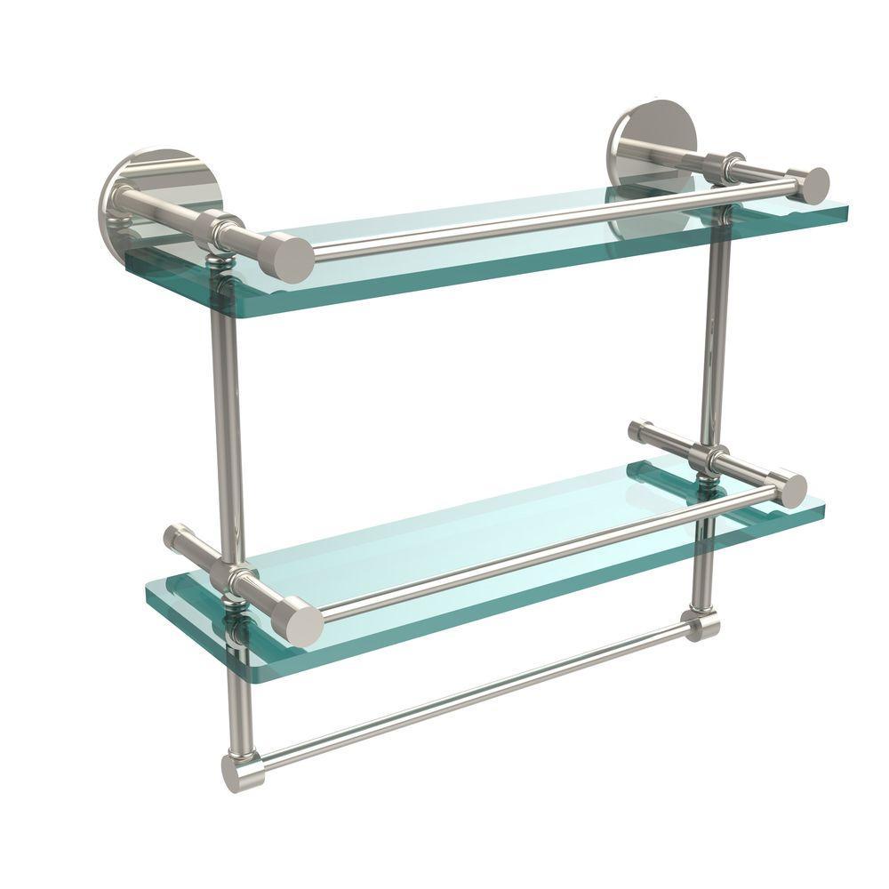16 in. L  x 12 in. H  x 5 in. W 2-Tier Gallery Clear Glass Bathroom Shelf with Towel Bar in Matte Black - Super Arbor