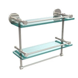 16 in. L  x 12 in. H  x 5 in. W 2-Tier Gallery Clear Glass Bathroom Shelf with Towel Bar in Matte Black - Super Arbor