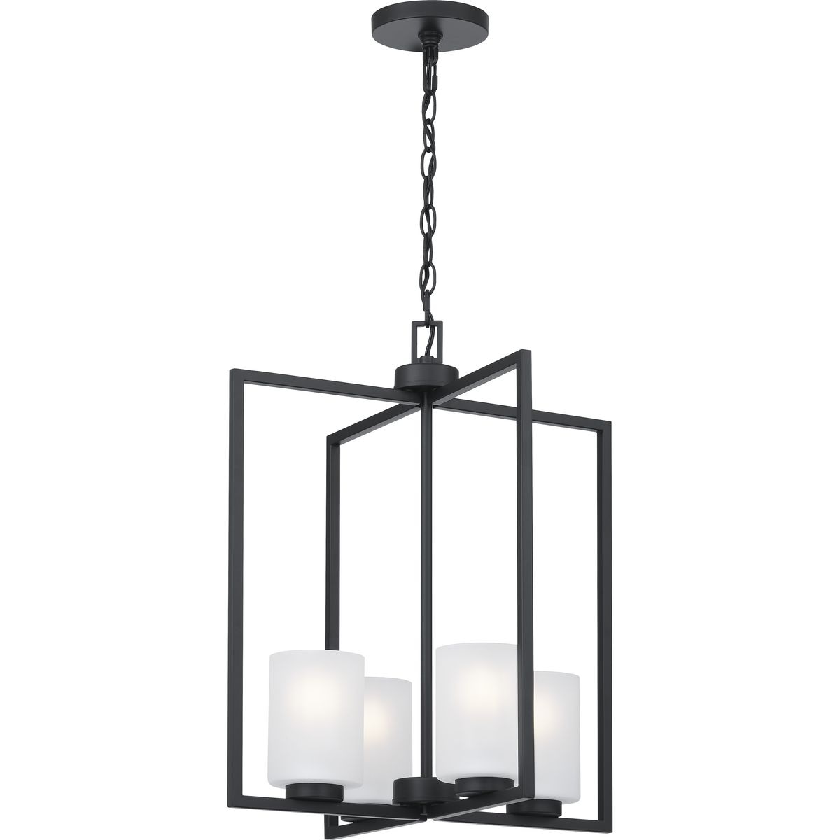 Progress Lighting Rexington 4-Light Matte Black Modern/Contemporary Etched Glass Cylinder Medium Hanging Pendant Light