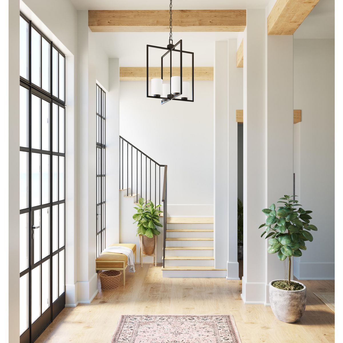 Progress Lighting Rexington 4-Light Matte Black Modern/Contemporary Etched Glass Cylinder Medium Hanging Pendant Light