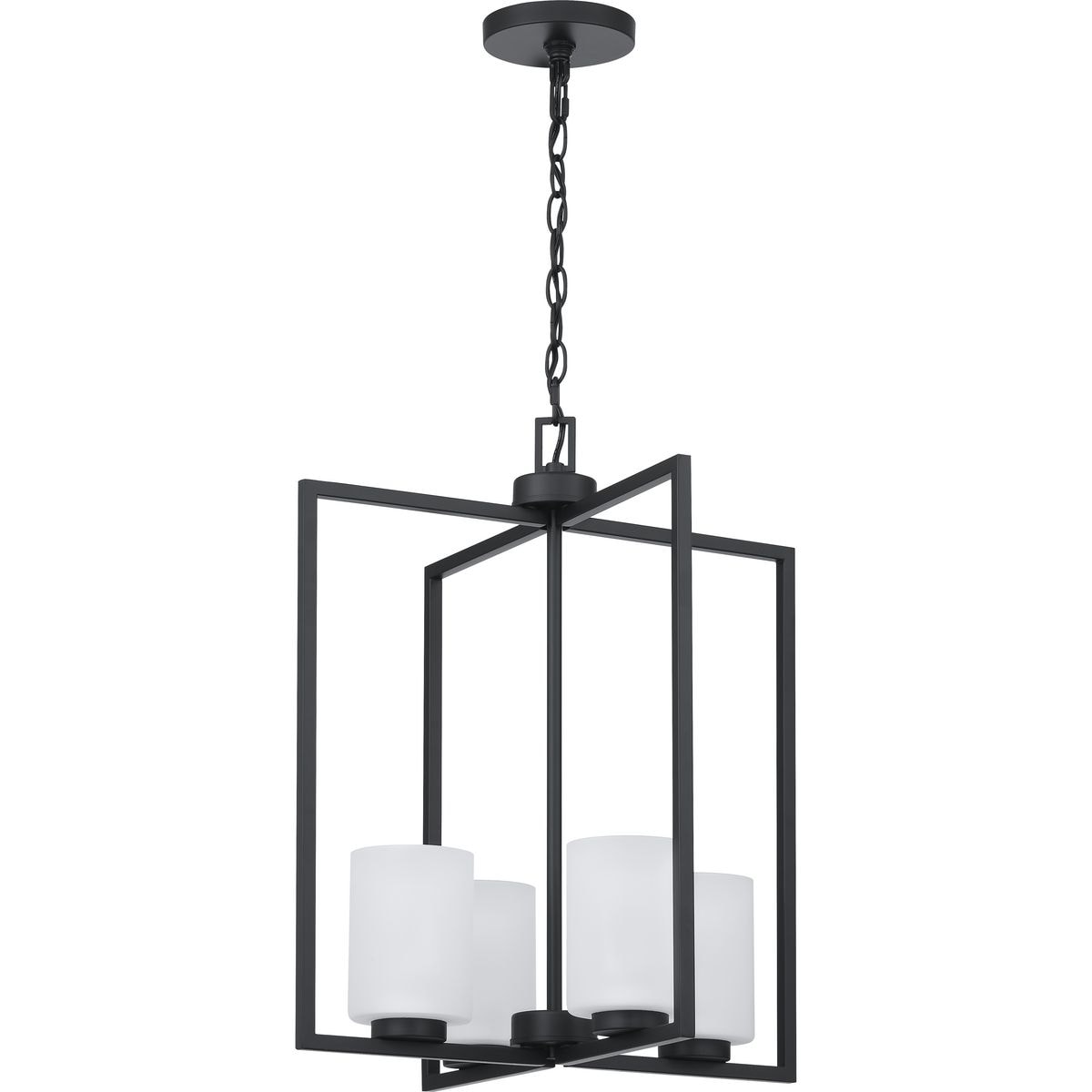 Progress Lighting Rexington 4-Light Matte Black Modern/Contemporary Etched Glass Cylinder Medium Hanging Pendant Light